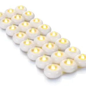 24Pack 2” Flameless Led Floating Candles, 200 Hour Plastic Battery Operated Flickering Waterproof Tealights for Cylinder Vases, Centerpieces at Wedding, Party, Pool, Holiday