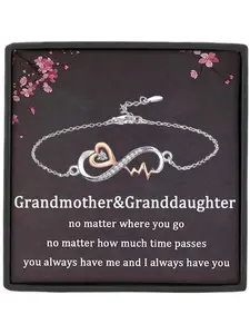 Grandmother Granddaughter Heartbeat Bracelet Set with Card and Gift Box, Birthday and Christmas Gift, Heart Design Bracelet