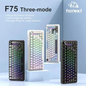 75% Hot Swappable Keyboard, Wireless FREEWOL F75 RGB Mechanical Gasket Structure Keyboard with Metal Knobs AULA F75 Same Model,Tri-Mode,4000 mAh
