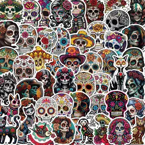50 Pcs Mexican Day of the Dead Skull Graffiti Stickers, Decorative Guitar Notebook Luggage DIY Waterproof Decals, Versatile Use, Diy Art Stickers