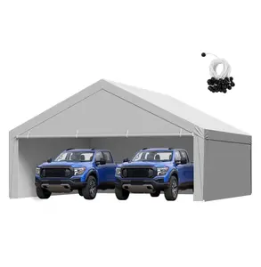 Carport Canopy Replacement 20x20ft, Waterproof Car Shelter Top Tarp with Sidewalls, UV Resistant Heavy Duty Garage Tent Cover, Ball Bungees Included - Grey Frame Not Included 20 x 20 ft