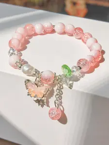 Cute Butterfly Design Beaded Bracelet with Charms, Fashionable Jewelry for Women & Girls, Trendy All-match & Exquisite Jewelry for Birthday Gift, Summer Dainty Jewelry