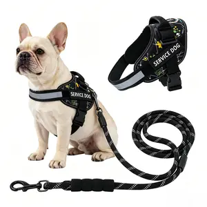 2Pcs Dog Anti-Pull Harness and Leash Set, 150CM Reflective Adjustable Service Dog Vest Harness, Comfortable Walking Training Chest Strap for Small Medium Large Working Dogs