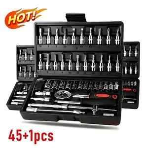 【SummerVibes】46 Pcs Multi-Purpose Manual Tool Set, Socket & Wrench Kit for Car & Mechanical Repair | Durable & Battery-Free, Comes with Screwdriver Bits, Hex Wrenches & Storage Box, Perfect Father's Day Gift
