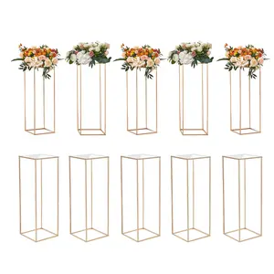 【fathersdaygift】VEVOR 10PCS 31.5inch High Wedding Flower Stand, With Acrylic Laminate,Metal Vase Column Geometric Centerpiece Stands, Gold Rectangular Floral Display Rack for Events Reception, Party Decoration, Wedding Table Centerpieces, Flower Design