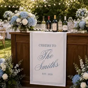 Personalized Linen striped bar or event Sign, name Wedding Welcome banner, Fabric Bar Menu Banner, Linen Cotton, Personalized Name Date sign