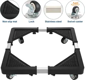 Adjustable trolley style washing machine stand base with 4 locking wheels for furniture portable refrigerator dryer stand (black) Durable Household Appliances Multifunction
