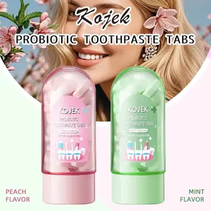 Probiotic Solid Toothpaste Tablets, Peach Mint Flavor, 30 Count, Eco-Friendly, Long-Lasting Fresh Breath, Whitening Teeth, Suitable for Sensitive Gums