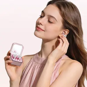 SummerWins Makeup Mirror Bluetooth Headphones,Open-Ear Comfort.Directional Sound Reduces Leakage by 98%,40H Battery,Wireless V6.0, Panoramic Spatial Audio,58% Bass Boost, AI-ENC HD Calls,Touch Control,Sweat-Resistant Skin Fit.Orange Gold & Mist Powder