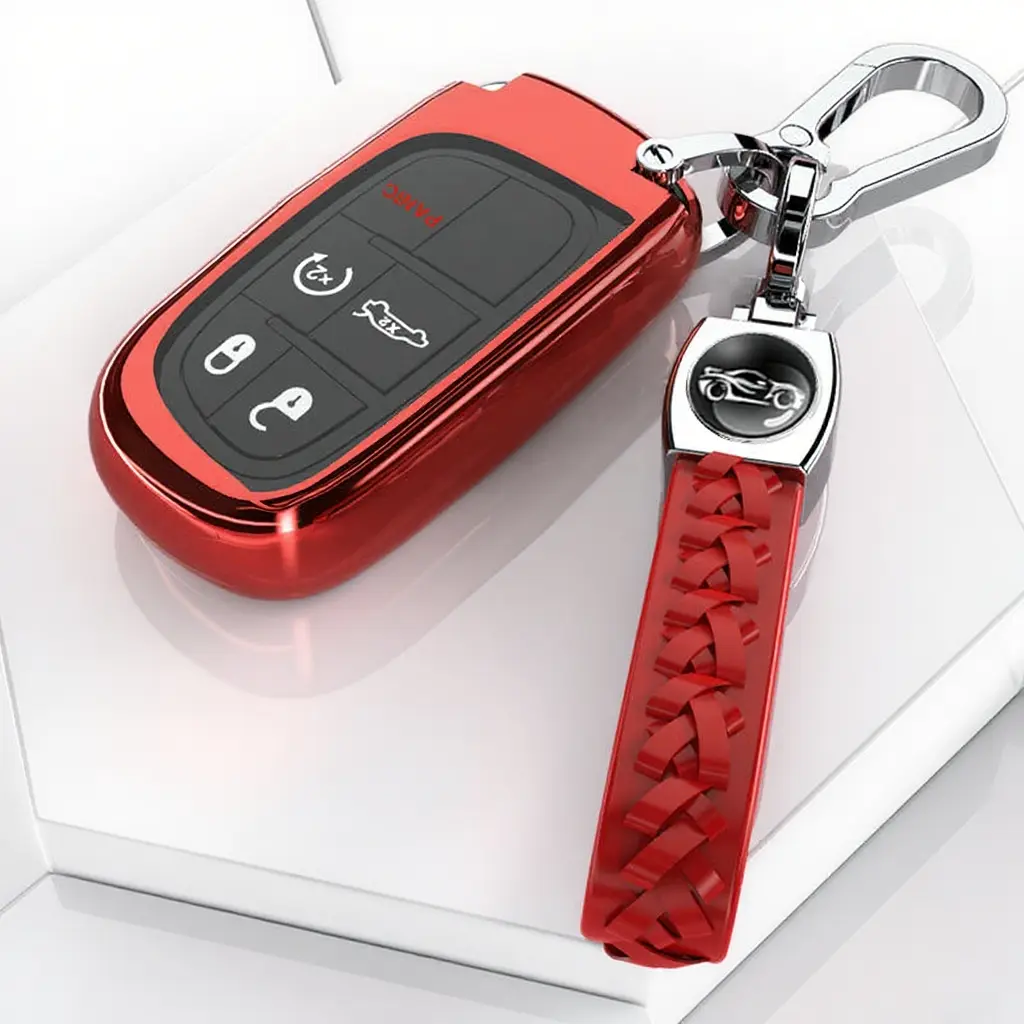 for Jeep Key Fob Cover with Keychain,Soft TPU Key Case Shell Full Protection for Grand Cherokee Renegade Chrysler 200 300 Dodge RAM Durango Challenger Journey Dart Fiat Smart Key case cover car