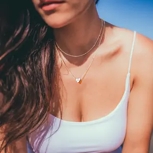 FaithHeart Laying Initial Heart Choker Chain Necklace Stainless Steel