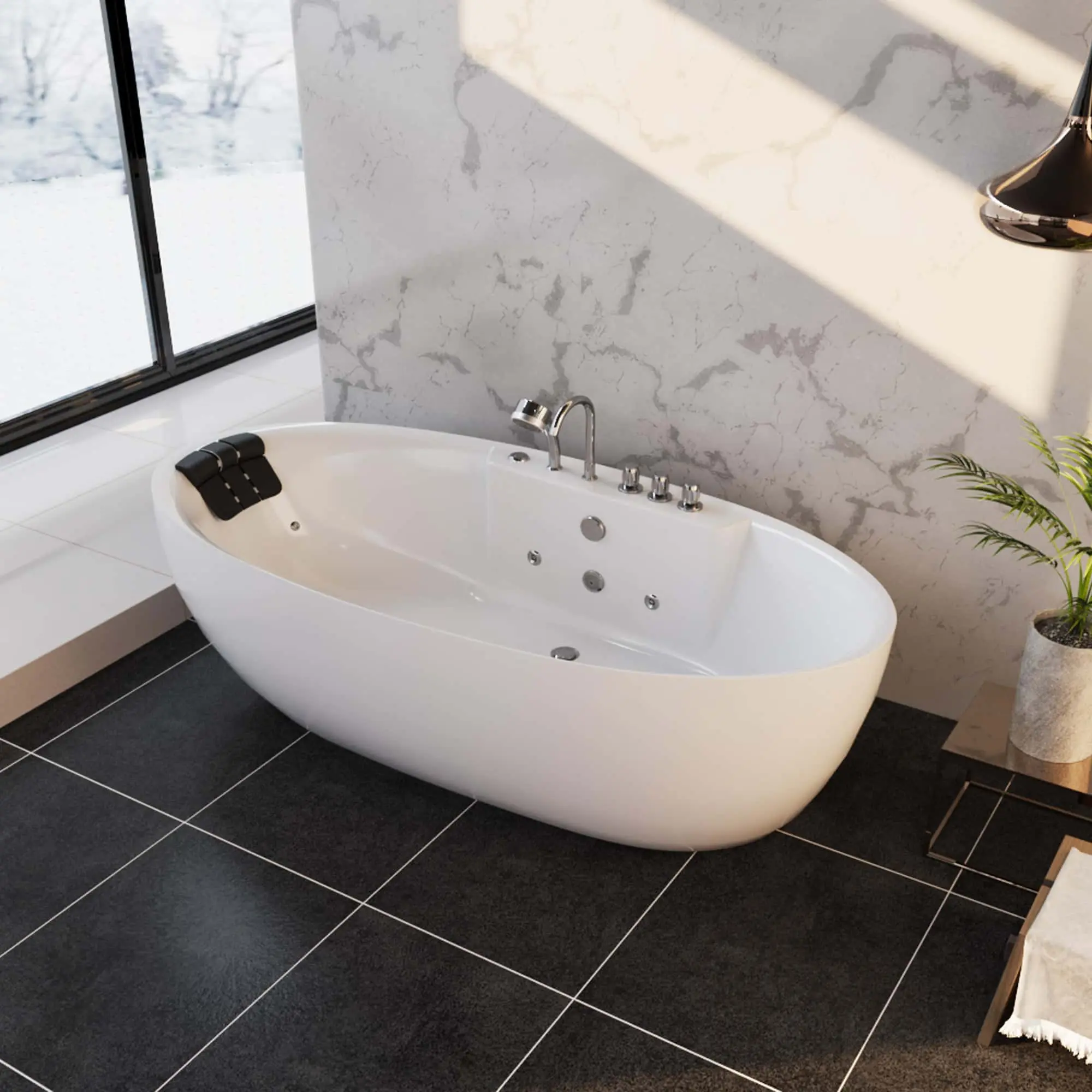 71" Acrylic Freestanding Whirlpool Bathtub with Center Drain