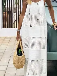 Women's Hollow Backless Vest Top, Lace-Up Design, Casual Knitted Long Dress Sweater, Pure Color, Spring, Fashionable and Comfortable