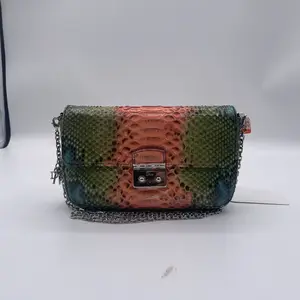 Pre-owned Dior Green, Pink, Blue Hand Painted Python Crossbody Bag|20171569