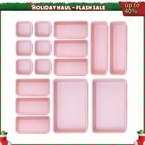 16-Piece Plastic Drawer Organizers Set, 4 Sizes Lightweight Storage Bins for Kitchen, Bathroom, Makeup & Office