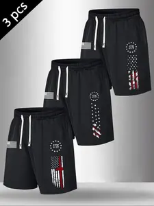 Men's 3-Pack 1776 USA Flag Graphic Drawstring Shorts, Patriotic American Flag Print Athletic Workout Shorts, Summer Sports Shorts, Casual Streetwear #PatrioticWear #USAMensFashion #GymShorts #Streetwear #TikTokMadeMeBuyIt