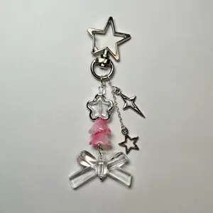 Pink and silver jellyfish bow keychain