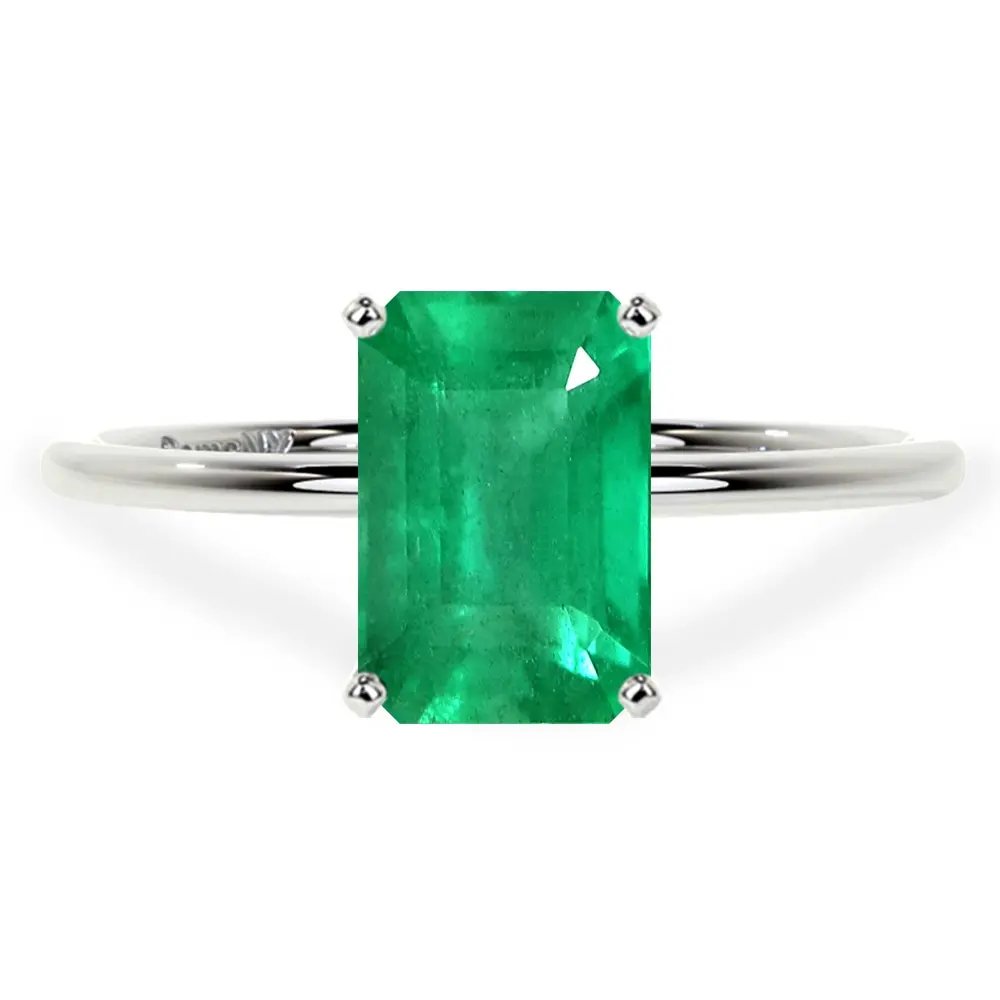Dainty Emerald Cut Four Prong Emerald Solitaire Ring (3.00cts.)- REM073-10X8-AA