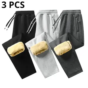 Men??s 3-Piece Sherpa Pants Set - Autumn Winter Fleece-Lined Thickened, Warm Sports Joggers for Casual & Leisure