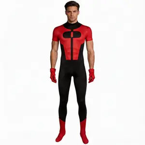 Oliver Grayson Red Black Viltrumite Bodysuit Cosplay Costume Set with Red Gloves for Comic Con
