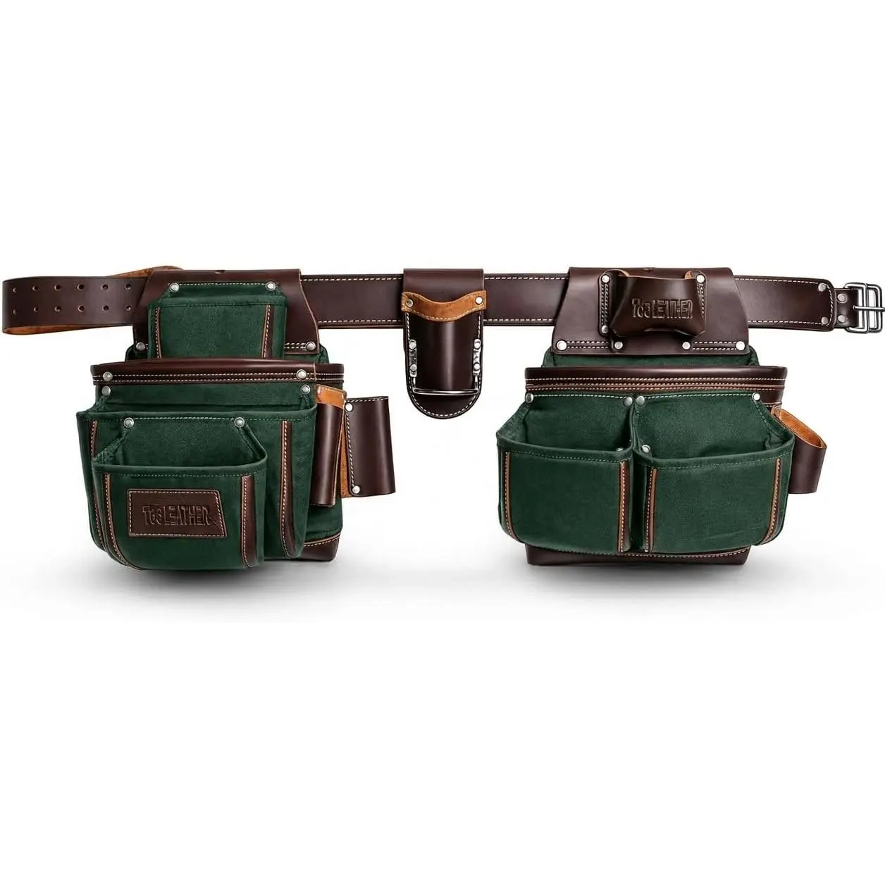 Leather Tool Belt for Men – Heavy Duty Carpenter Tool Belt with Multiple Pockets, Adjustable Construction Work Belt for Electricians, Framers, Builders & DIY Professionals (Green)