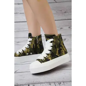 Zitella High-top Thick Lace Canvas Sneaker - Camoufluage - Camouflage Shoe Women