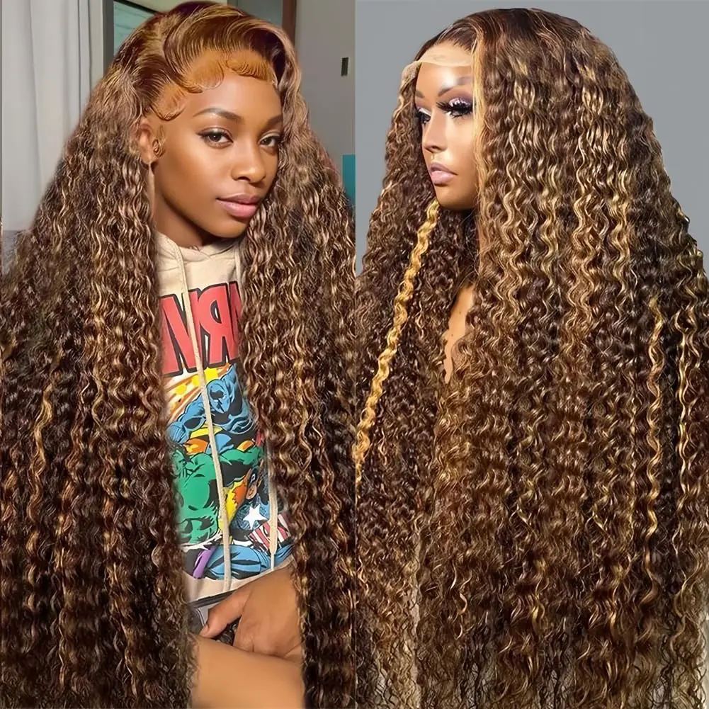 Highlight Ombre Lace Front Wig Human Hair Pre Plucked 13x6 HD Honey Blonde 4/27 Deep Wave Lace Frontal Wigs 180% Density Colored Wigs