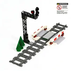 Train Track Light Building Blocks Set, Creative Lifting Pole DIY Decoration, Model Toy Birthday Gift for Unisex Kids