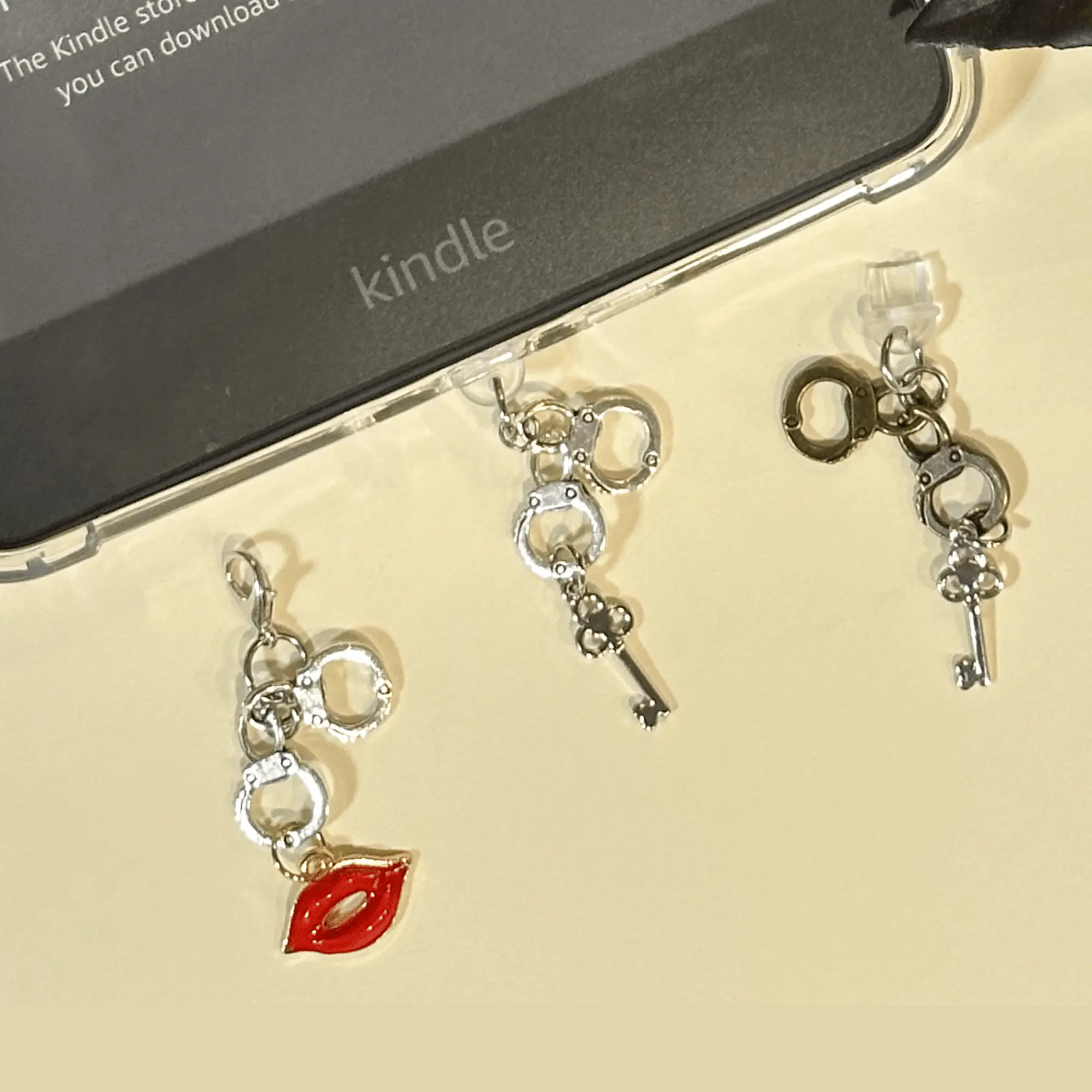 Dark Romance Kindle Charm Handcuff and Key Ereader Accessory for Kobo Dust Plug Spicy Romance Reader Gift Book Club Host Gothic Aesthetic Phone
