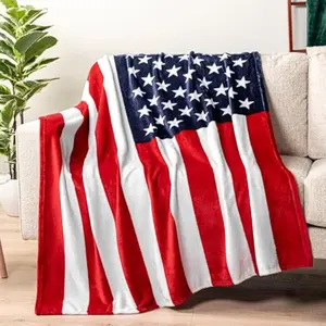 Pavilia Patriotic American Flag Flannel Blanket, Soft Cozy 280GSM Microfiber Throw for Sofa Couch Bed, USA Military Veteran July 4th Gift, 50x60 Inches, Flannel Blankets, Soft Cozy Blanket
