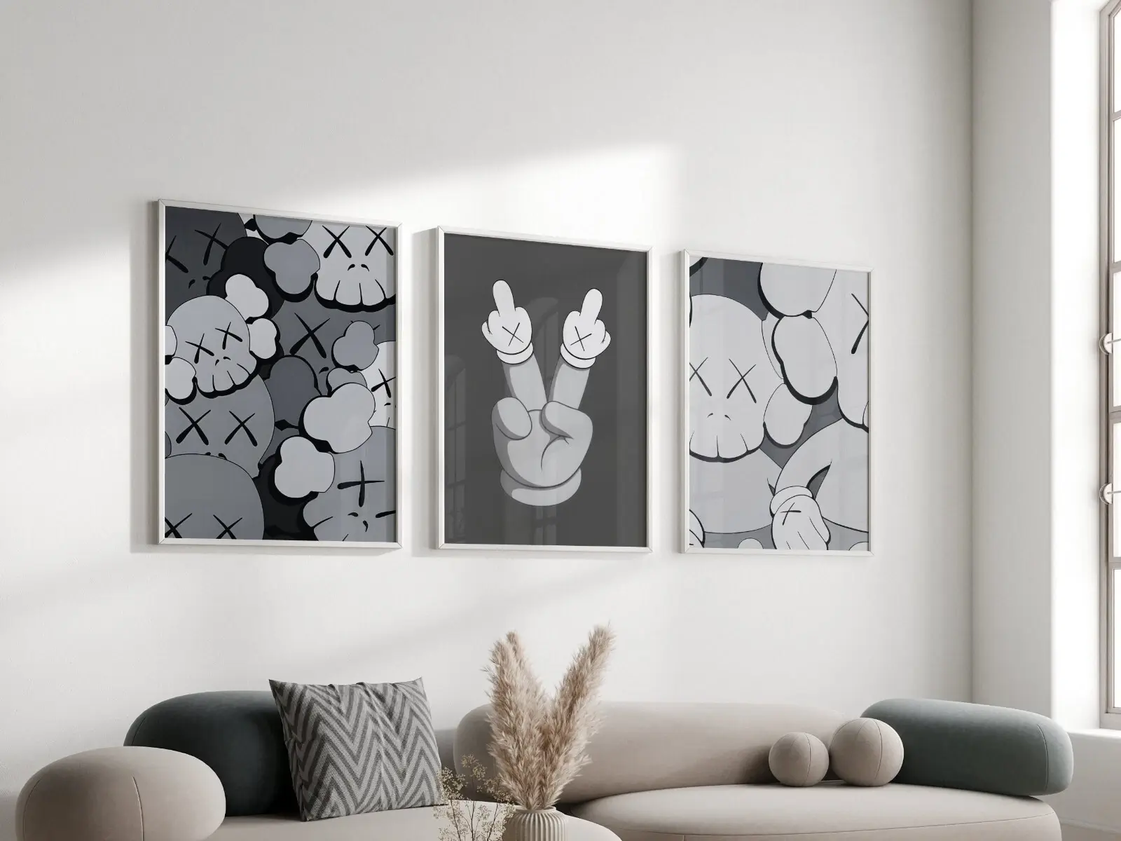 Set of 3 Kaws Exhibition Posters Grey and Black Hypebeast Figure Wall Art