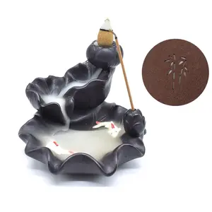 Ceramic Backflow Incense Holder Waterfall Incense Burner, Bakhoor Incense Burners, Aromatherapy Scent Diffuser Ornament Home Decor, Includes 1pc Villus Pad