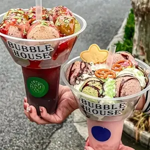 10 Sets (Bowl + Cup + Straw) Clear PET Bowl and Cup Set, Reusable Dessert Drink Snack Container for Hot Pot Toppings, Fruit, Yogurt, Pudding and Cold Beverages, For Adults and Children, Hand Wash Only