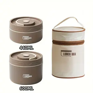 Stainless Steel Lunch Box Set, 1 Count Round Bento Box with Storage Bag, Portable Food Container for Home Office School Picnic