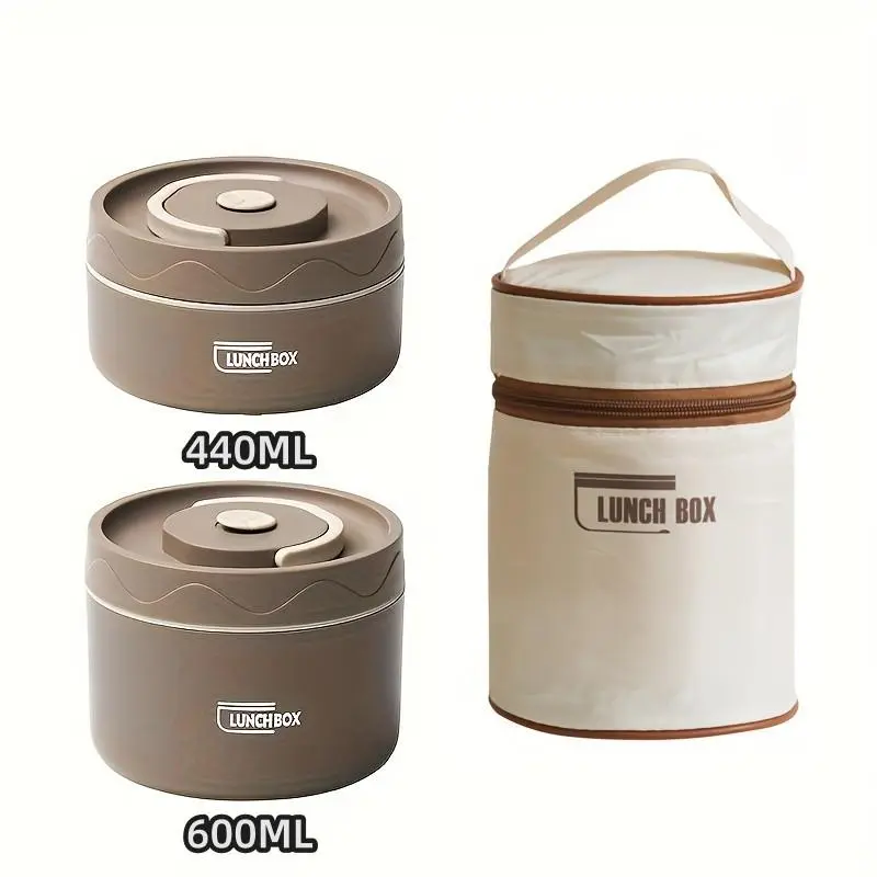 Stainless Steel Durable Lunch Box Set, 1 Count Round Bento Box with Storage Bag, Portable Healthy Eating Food Container for Home Office School Picnic Travel Lunchbox