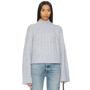 Tularosa Arta Mock Neck Cable Sweater in Light Dusty Blue