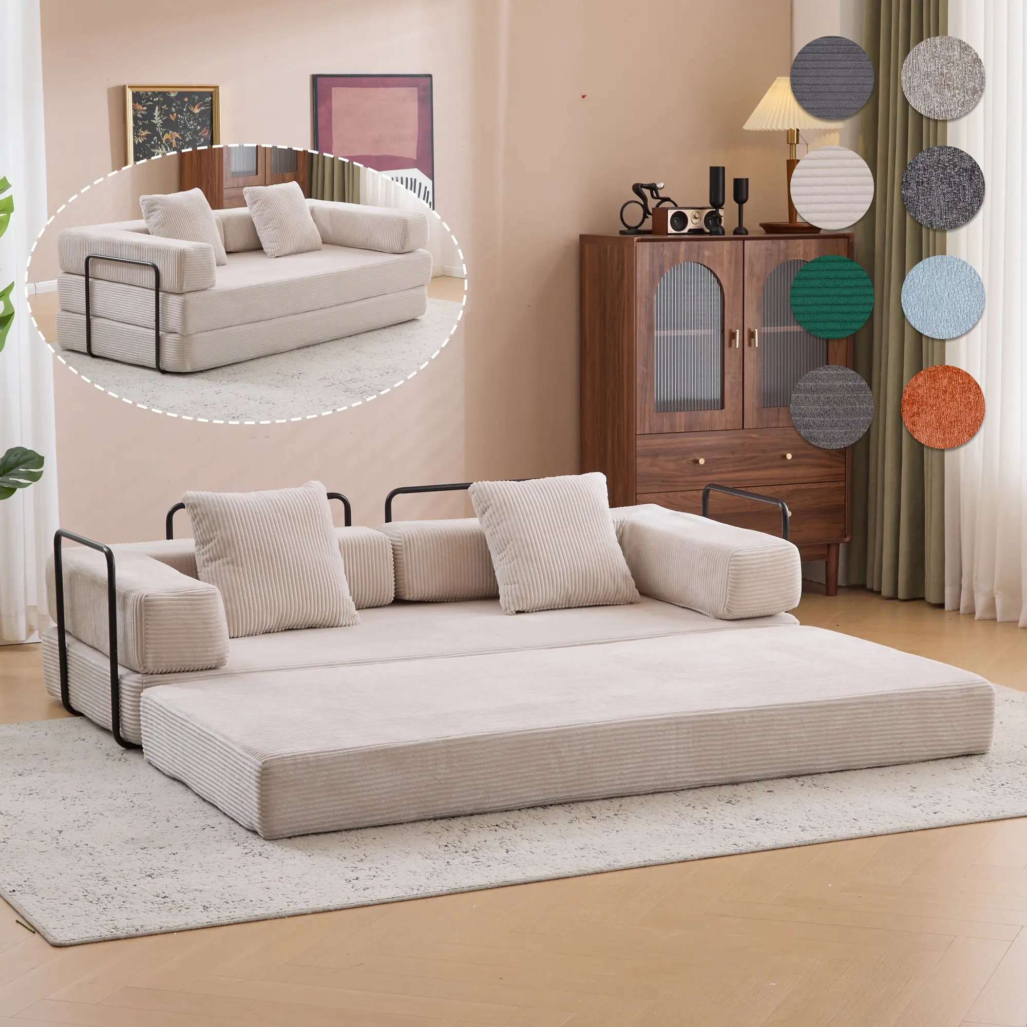 73" New Multiple Covers Available Cloud Floor Sofa Bed High-Quality Convertible Comfy Corduroy Fabric, Premium Sponge Padding, Multi-Functional Floor Sofa & Mattress for Living Room Upholstered Soft Couch,Multiple Colors of Sofa Covers Available Sum