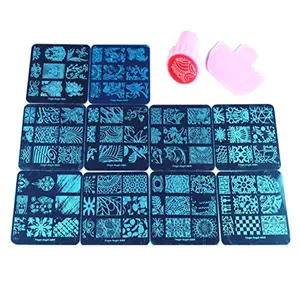 10 Pcs Nail Stamping Plates Kit with 1 Stamper 1 Scraper Lace Flower Animal Pattern Nail Art Stamp Template Nail Art Tool (A01-010)