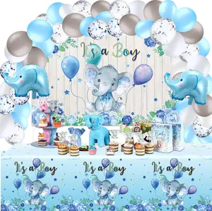 Baby Shower Party Decorations 121 Pieces Elephant Party Supplies Include Backdrop Banner Balloons Tablecloth and Cake Toppers for Baby Shower Gender Reveal Elephant Theme Birthday Party