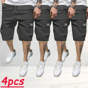 Men’s American vintage cargo shorts, 4-pack; outdoor casual workwear style with durable, breathable fabric that’s wear-resistant; elastic drawstring waist for a snug fit; multiple pockets make storage convenient; loose straight cut doesn’t restrict moveme