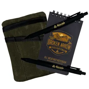 Broken Arrow Adventure Co. Waxed Canvas EDC Bundle - Pocket Organizer, 6-Pack Ballpoint Pens, 3-Pack All Weather Notebook for Outdoor Enthusiasts
