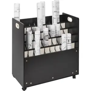VEVOR Blueprint Storage Rack, Summervibes,Summervibes, 50 Slots Mobile Blueprint Storage Cabinet, Wooden Roll File Organizer Cart for Construction Plan Map Poster Architectural, Blueprint File Holder for Home, Office, School