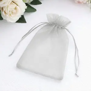 100 Pack Silver Organza Gift Bags with Drawstring, 5" x 7" – Wedding Party Favor Bags