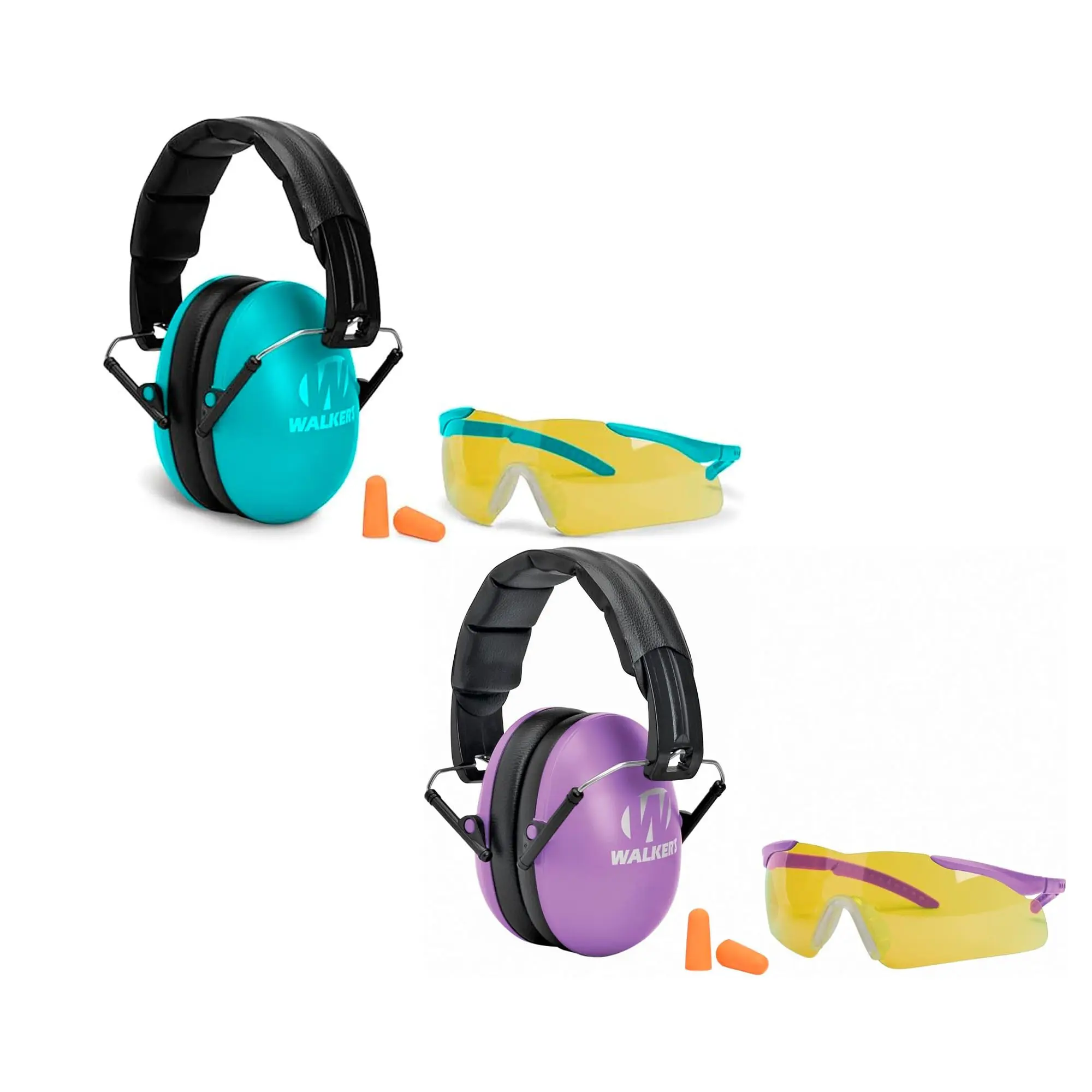Walker's Female Hunters' Combo Kit - Passive Ear Muffs, Sport Glasses, PVC Foam Tips, Slim Cup for Outdoor Activities, Youth, Folding Muff, Women Youth, Noise Reduction, Headband Pad, Padded Headband