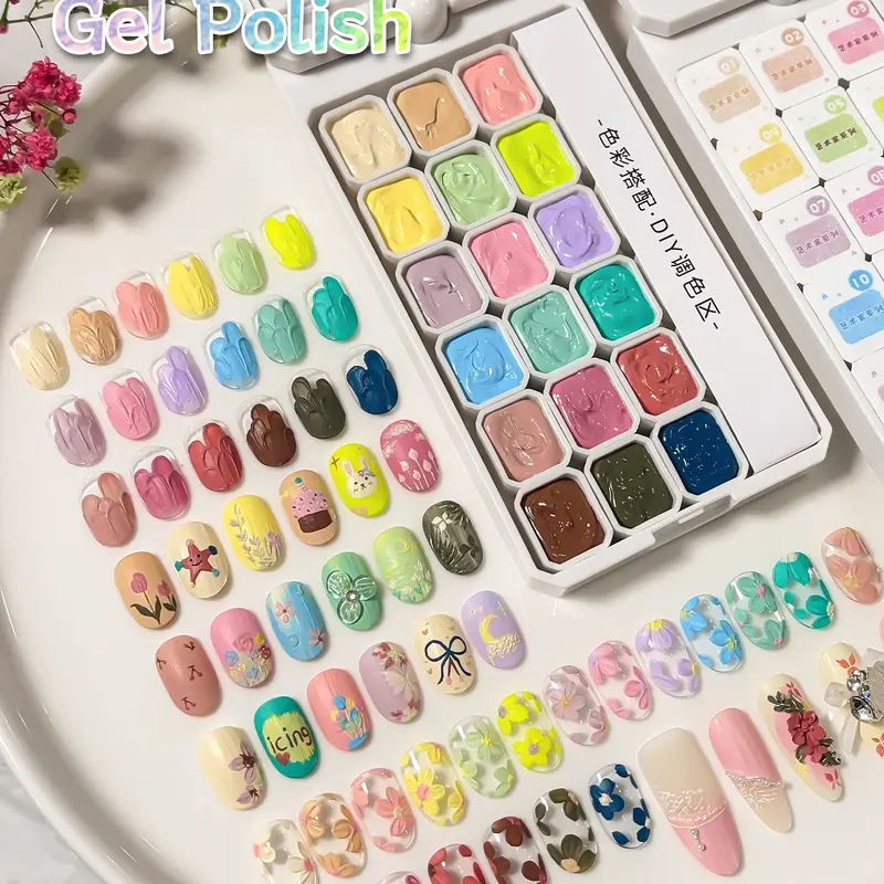 MORDDA 18* 15g【TPO&HEMA Free】 Oil Painting Nail Art Gel Set, Multi-Color Creamy Nail Gel for Floral, Lace and Fine Detail Designs, Soak-Off UV LED Gel for DIY Manicure, Nail Decoration, Home and Salon Nail Art