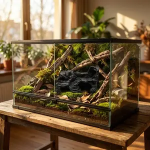 Reptile Tank Decorative Kit, Matte Jungle Stone Hideout, 3D Printed Pla Material, Climbing Surface, Sunbathing Platform, Safe Shelter