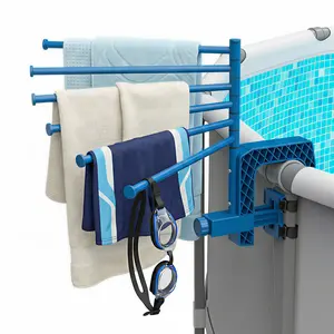 Aquajoyer Poolside Pool Towel Rack Outdoor for Above Ground Round Pools, Stainless Steel Swivel Pool Towel Holder 6 Bars Towel Dying Rack Towel Stand for Above Ground Pool Accessories [Patent Pending]