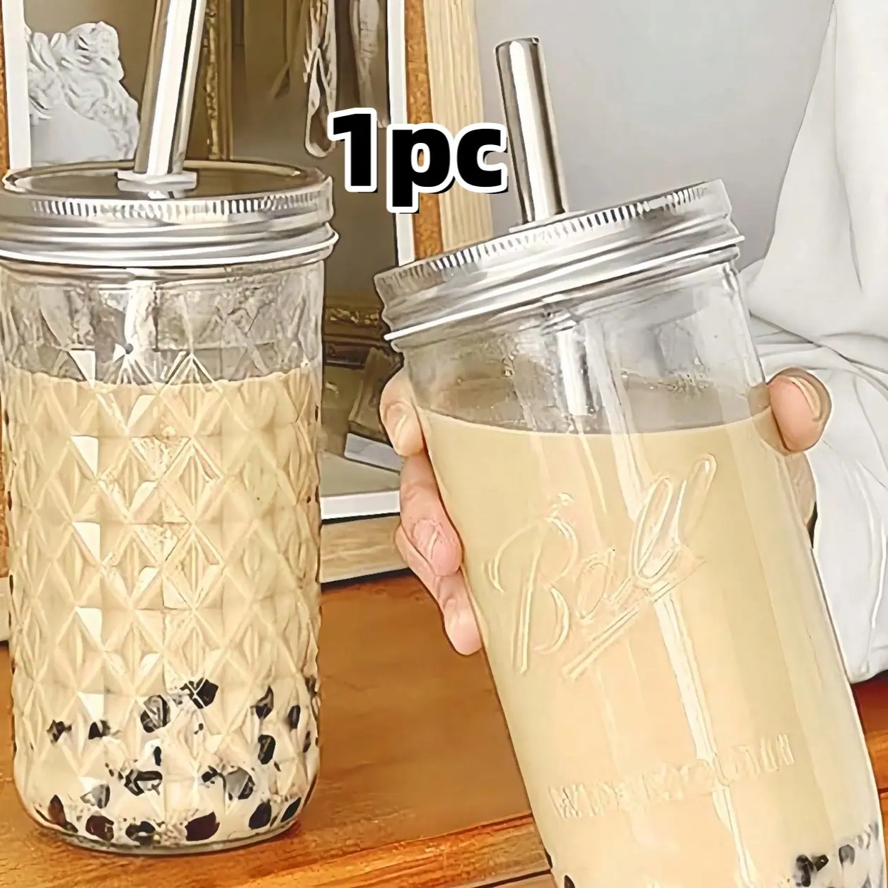 700ml/650ml Mars Crystal Cup, Diamond Cup, Tumbler, Tumbler with lid, crystal texture, Reusable stainless steel straw, leak-proof lid, eco-friendly, Wide mouth for boba, large capacity, anti-slip, Perfect for milk tea, coffee, juice and various drinks