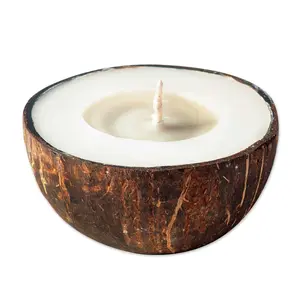 NOVICA Artisan Handmade Shell Soy Candle from India Wood Lamps Lighting 'Coconut Delight'