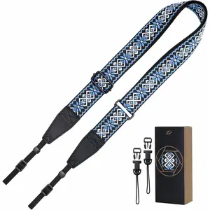 Adjustable Camera Strap - 1.5" Full Grain Leather Ends Camera Straps for Photographers, Adjustable   & Crossbody Cotton Strap Quick Release for Cameras and Binoculars